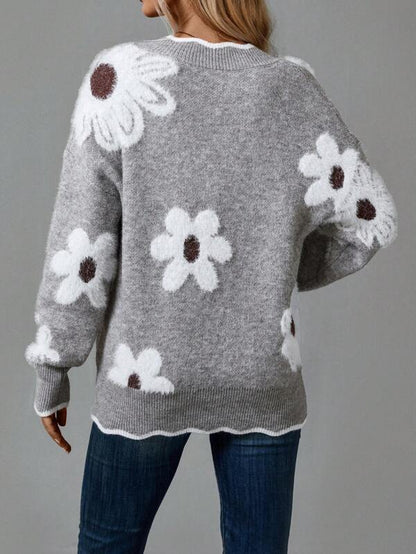 Thea| Elegant V-Neck Floral Sweater
