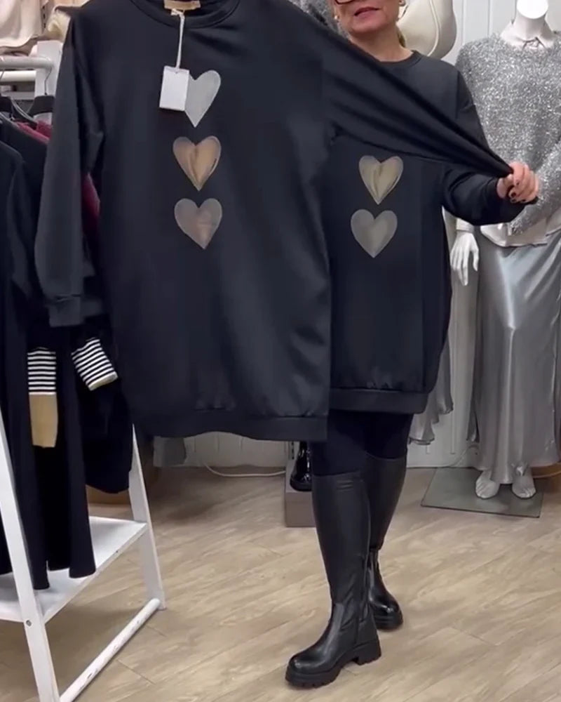 Francine | Women's Heart Printed Long Sleeve Sweatshirt