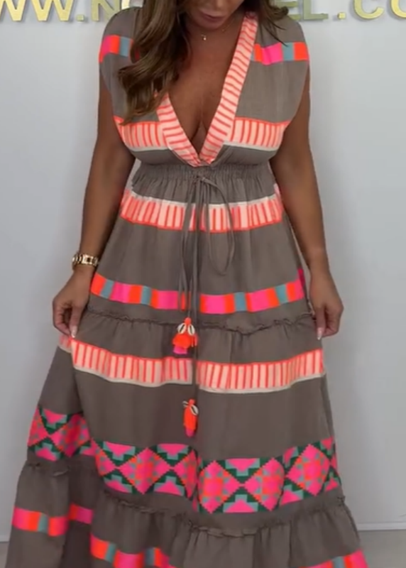 Luxe | Retro Stripe V‑Neck Dress