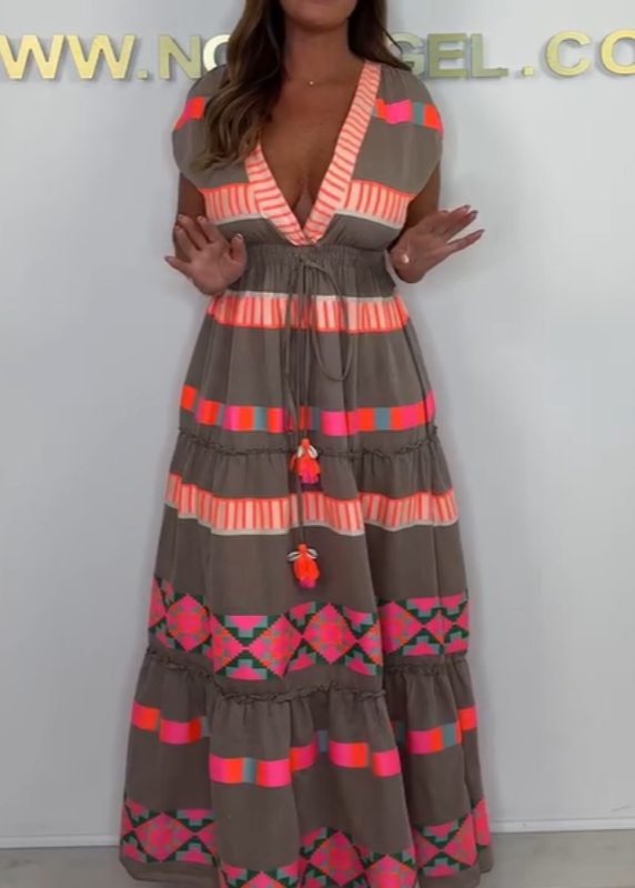 Luxe | Retro Stripe V‑Neck Dress