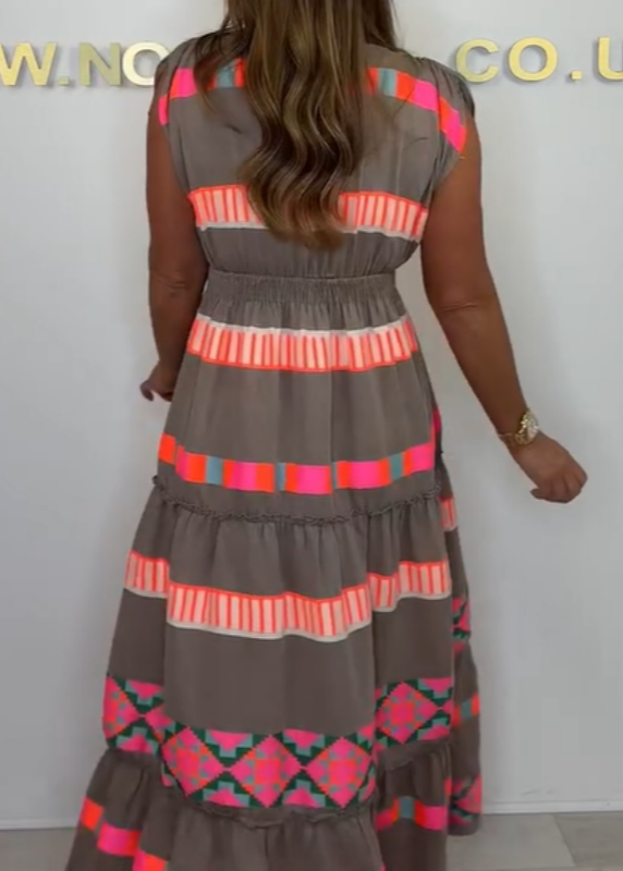 Luxe | Retro Stripe V‑Neck Dress
